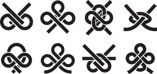 Abstract infinity knot symbol collection, modern black geometric logo set vector illustration isolated design for branding fashion identity