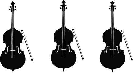 Black and white double bass silhouette isolated on white background classical music instrument vector illustration © MD