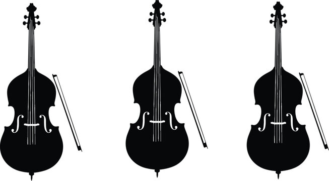 Black and white double bass silhouette isolated on white background classical music instrument vector illustration
