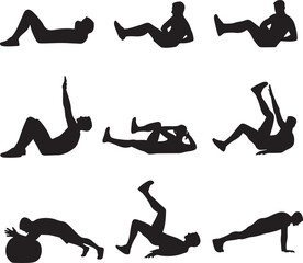 Dynamic exercise silhouettes in minimalist style isolated on white background, Vector, illustration