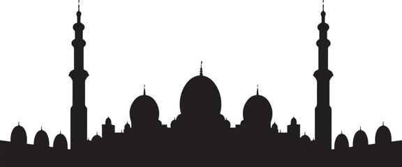 Silhouette of mosque with minarets and domes isolated on white background, Vector, illustration