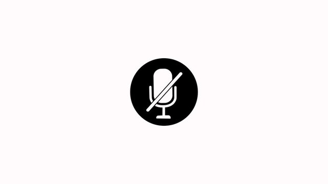 Muted microphone icon animation on white background. Microphone muted icon overlay with crossed mic symbol. minimal mic off audio disabled indicator for video calls, streaming