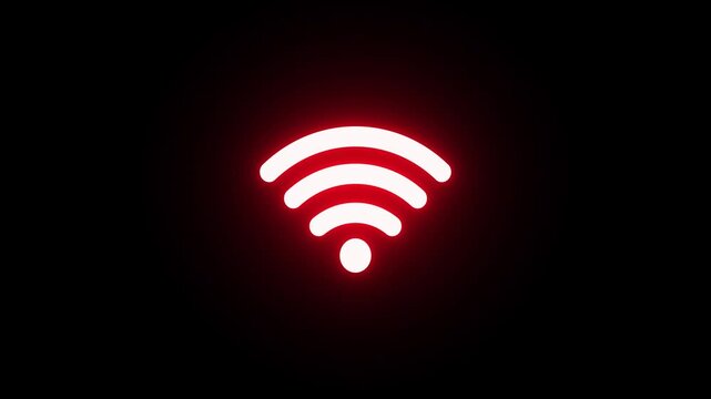 Neon glowing no internet connection icon animation, No wifi animation. lost connection sign.