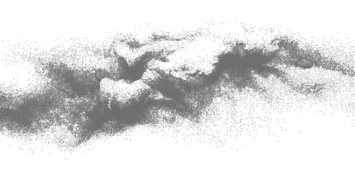 Abstract grey stipple grain texture wave effect with scattered particles on white background for modern minimalist design vector illustration