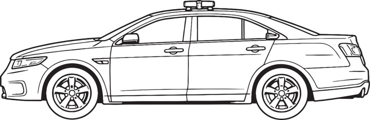 Police Patrol Car Generic Black and White Line Art Vector Side View Illustration.eps © luu