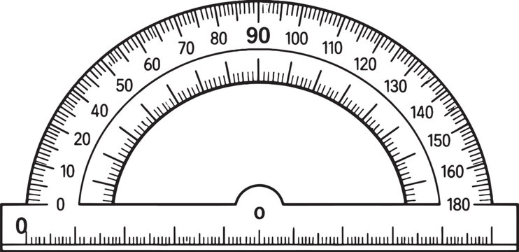 Engineering Protractor Tool Black and White Line Art Vector Isolated on White Background.eps