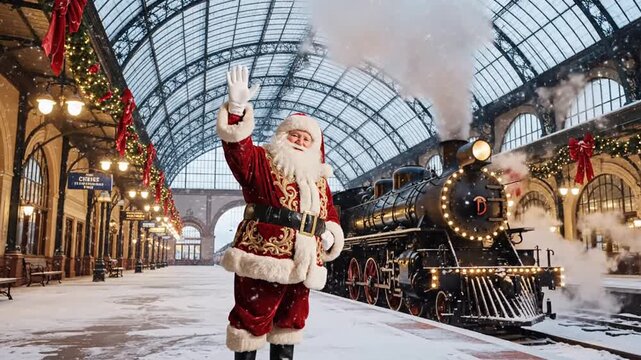 Santa at vintage train station.