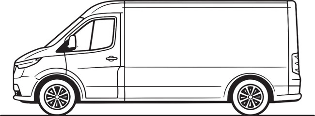 Cargo Delivery Van Side View Black and White Line Art Illustration © luu