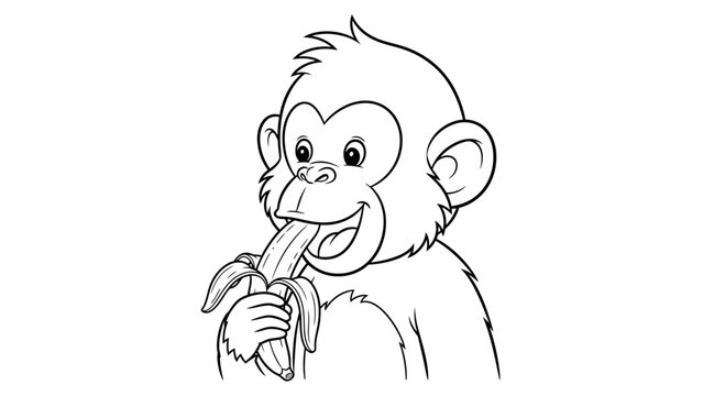 Happy cartoon monkey eating a banana