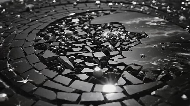 Glistening Obsidian Fragments Form a Dark, Reflective Mosaic Pattern