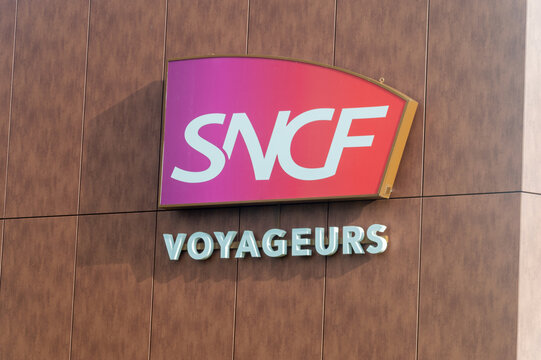 Le Havre, France - January 31, 2026: Logo of SNCF Voyageurs. SNCF is National Company of the French Railways (Societe nationale des chemins de fer francais).