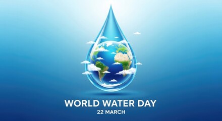 Obraz premium World water day poster with earth globe in a water droplet