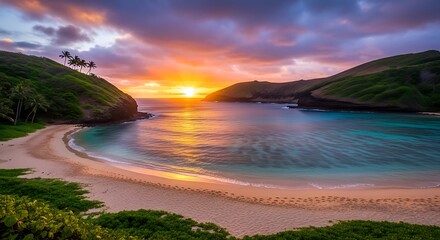 Hanauma Bay at Sunset - A Tropical Paradise in Oahu, Hawaii.