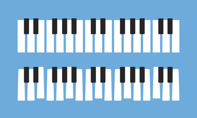青背景に配置されたピアノ鍵盤のシンプルイラスト背景