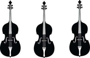 Fototapeta premium Black and white double bass silhouette isolated on white background classical music instrument vector illustration