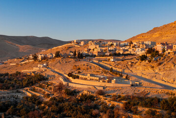 Landscape at sunset with Zintan Fort in Jordan