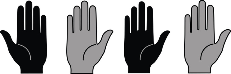 Obraz premium Stylized black and gray hand silhouettes arranged in horizontal sequence symbolizing symmetry, repetition, design, gesture, and artistic pattern concept