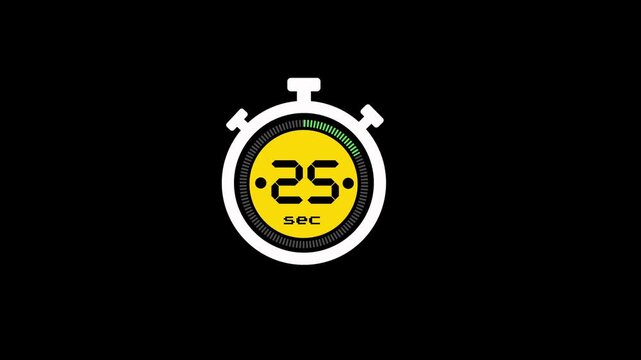 stop watch icon animation 30 to 0 seconds countdown timer with yellow circle at the center 4k video