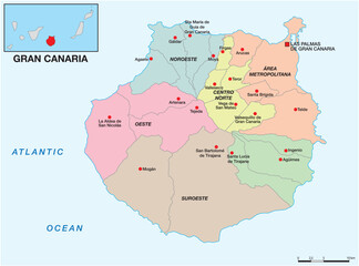 Administrative map of the Canary Island of Gran Canaria, Spain