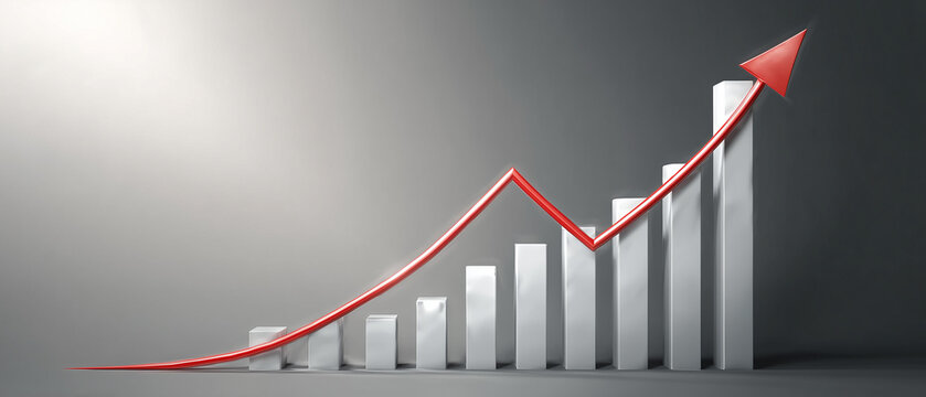 Representa&ccedil;&atilde;o gr&aacute;fica do crescimento dos neg&oacute;cios por meio de barras e linha ascendente, simbolizando desempenho, investimentos, rentabilidade e expans&atilde;o empresarial.