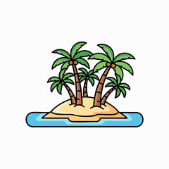 Obraz premium Cartoon island with palm trees in the ocean vector illustration of tropical landscape summer getaway vacation destination idyllic scene
