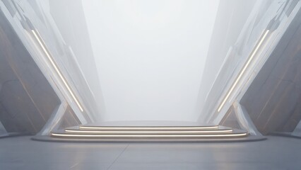 Obraz premium Minimal Futuristic Architectural Scene with Volumetric Light. Premium abstract corporate background featuring clean geometry, atmospheric depth and modern design aesthetic for branding, technology and