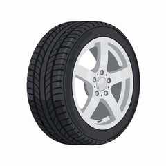 Obraz premium Car tire isolated on white background detailed vector illustration auto part for vehicle black rubber silver rim design for transport