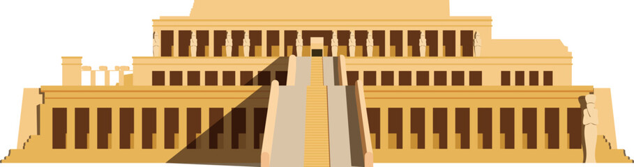 Hatshepsut Temple in Egypt isolated on white background vector illustration. Monuments and landmarks Series