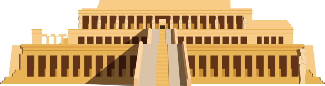 Hatshepsut Temple in Egypt isolated on white background vector illustration. Monuments and landmarks Series