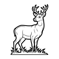 Obraz premium Stylized illustration of a majestic deer, a powerful buck with impressive antlers, standing gracefully on grass, symbolizing the serene beauty of wildlife and natural elegance