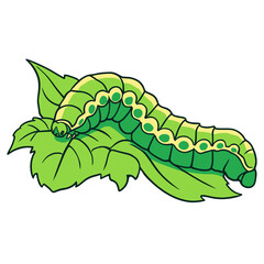 Green Caterpillar Crawling on a Leaf Cartoon Clipart Isolated on Transparent Background © Hari