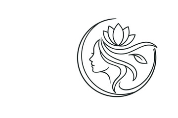 Elegant woman profile with lotus flower logo in minimalist line art style. Ideal for spa branding, organic skincare, wellness studios and feminine beauty identity