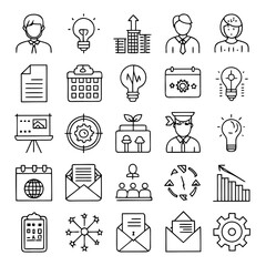 Business and finance line icons arranged in a grid