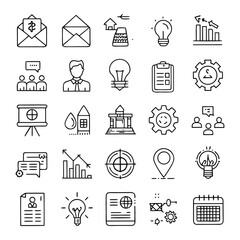 Business and finance line icons arranged in a grid