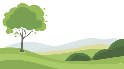 Fototapeta premium Flat landscape tree with simple canopy in light green, minimalist vector illustration of isolated tree on white background, clean nature and environment design for parks, gardens, and ecological conce