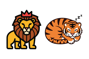 Fototapeta premium A lion and a tiger cartoon illustration Vector