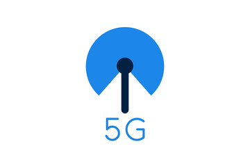 5G radar signal icon with circular wave shape and central antenna line for wireless coverage, signal detection and telecom technology.
