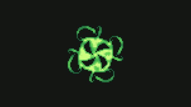green color flame magic explosion VFX in pixel art style with black screen background
