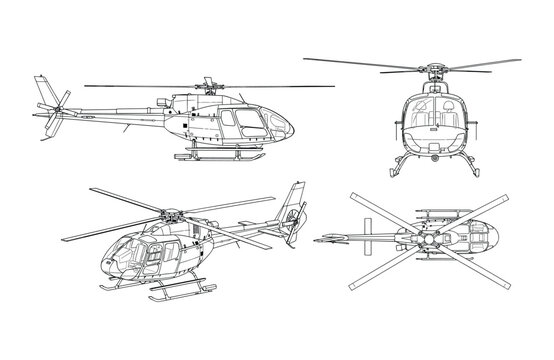 Helicopter vector illustrations various views for transport