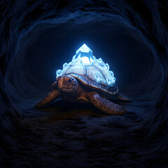 Glowing Turtle in Dark Tunnel