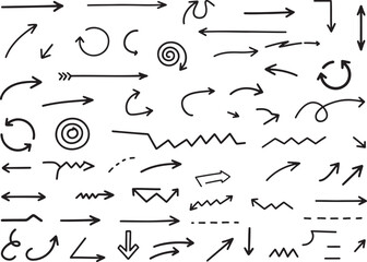Obraz premium Black hand drawn arrows collection on transparent background set of diverse sketch pointer symbols for design