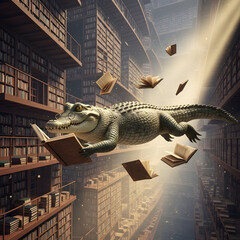Crocodile Reading in Library