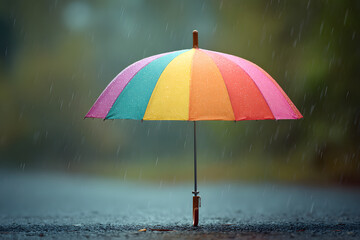 Fototapeta premium Colorful umbrella standing in rain.