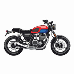 Fototapeta premium Detailed vector illustration of a red and blue cafe racer motorcycle showcasing vintage design and mechanical components for transportation projects