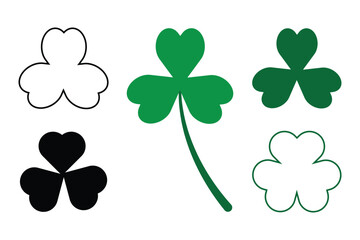 Fototapeta premium Shamrock Vector Icons Set, Green Clover Leaf Symbols for St. Patrick's Day, Lucky Irish Three-Leaf Foliage Logo Elements