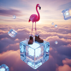 Flamingo on Iceberg in the Clouds