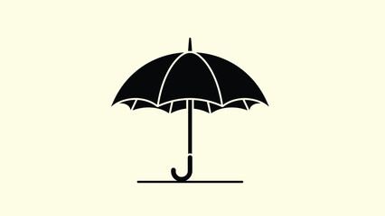 Obraz premium Minimalist black silhouette of an open umbrella standing on a flat surface against a light cream background for protection.