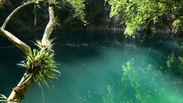 A natural emerald pool with a terrace Lom Phu Kiew in Ngao District, Lampang, Thailand.