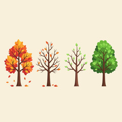 Fototapeta premium Four Seasons Trees: Autumn, Winter, Spring, Summer - Nature Cycle Illustration