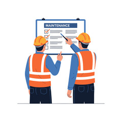 Fototapeta premium Industrial Maintenance Team Reviews Checklist for Safety and Operations Planning